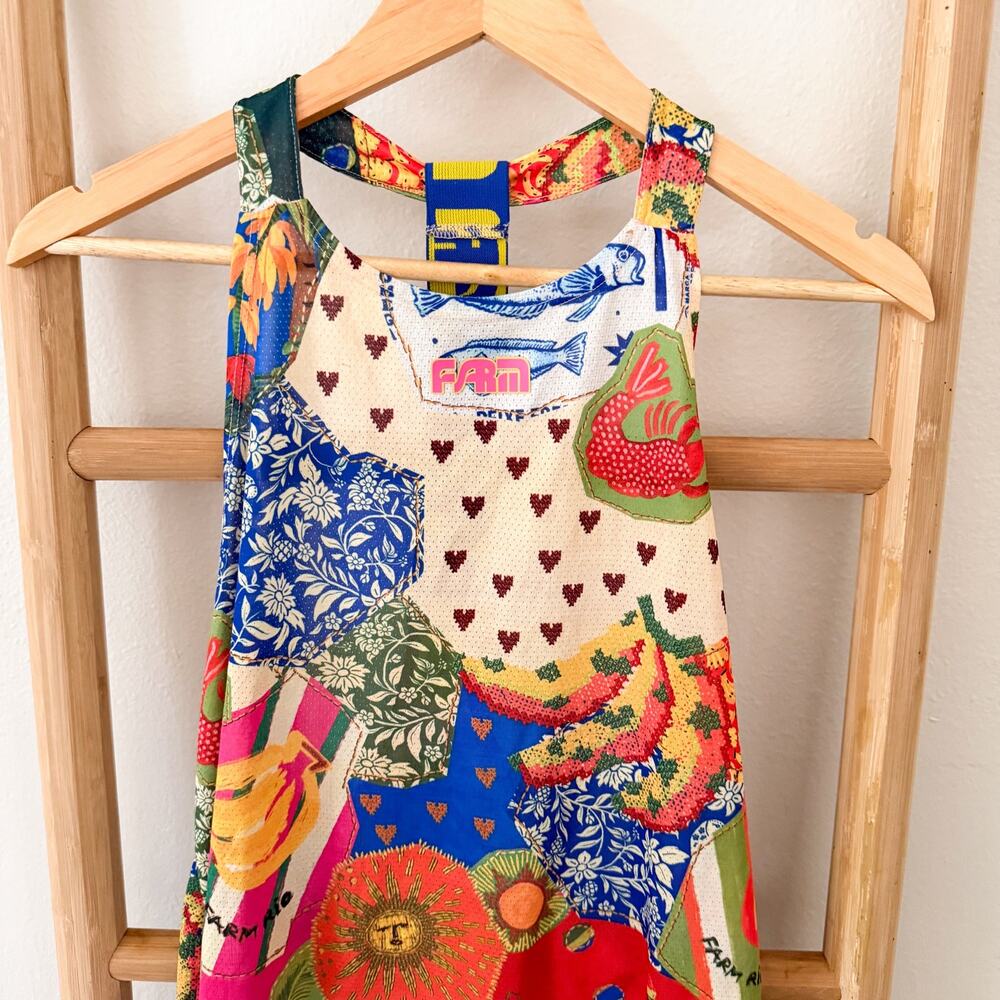 FARM Rio Womens Tank Top M Multicolor Patchwork Tropical Racerback - Picture 2 of 5